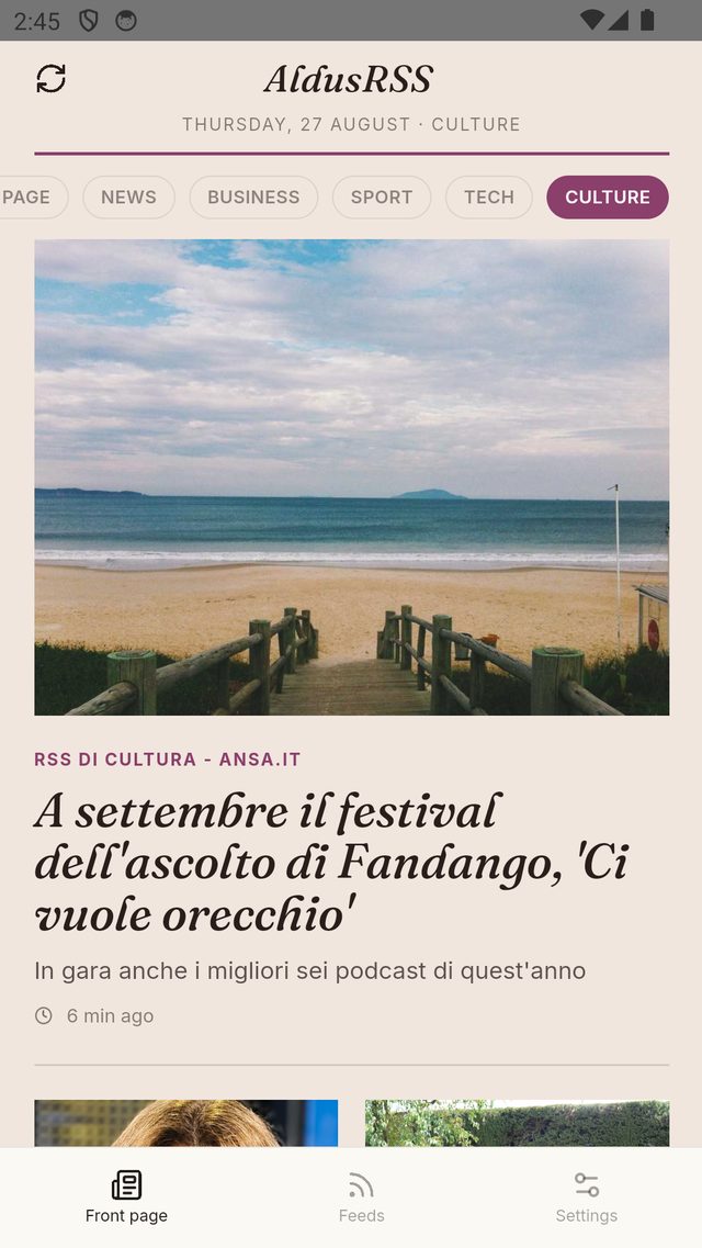 Sezione Cultura, titoli in corsivo elegante