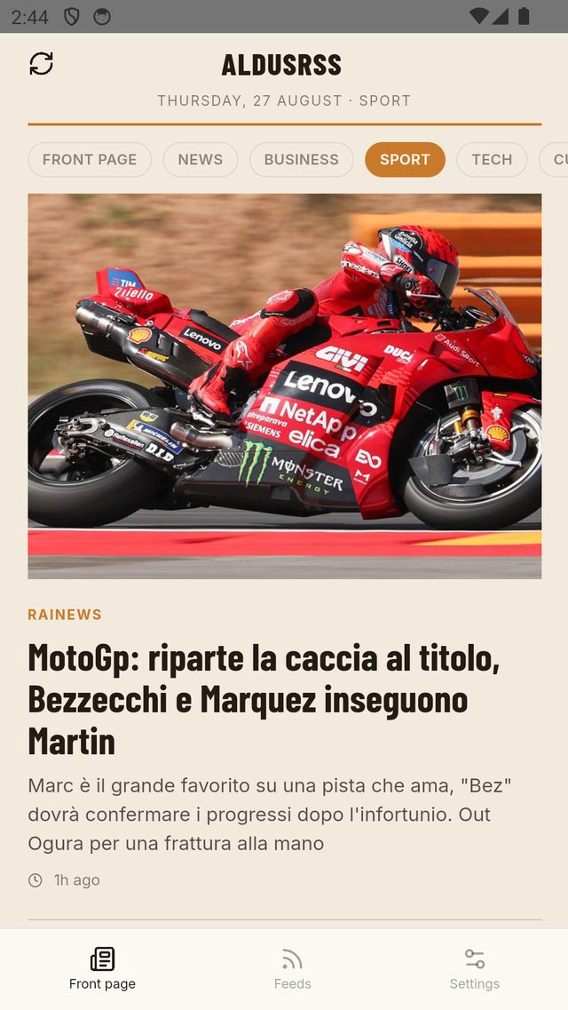 Sezione Sport, impaginazione ad alto contrasto